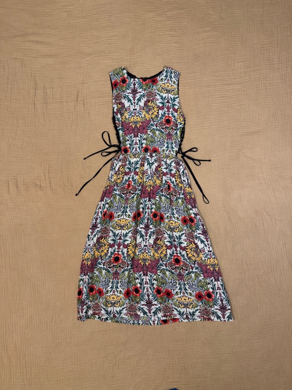 Topshop Garden Floral Print Lace-Up Midi Dress